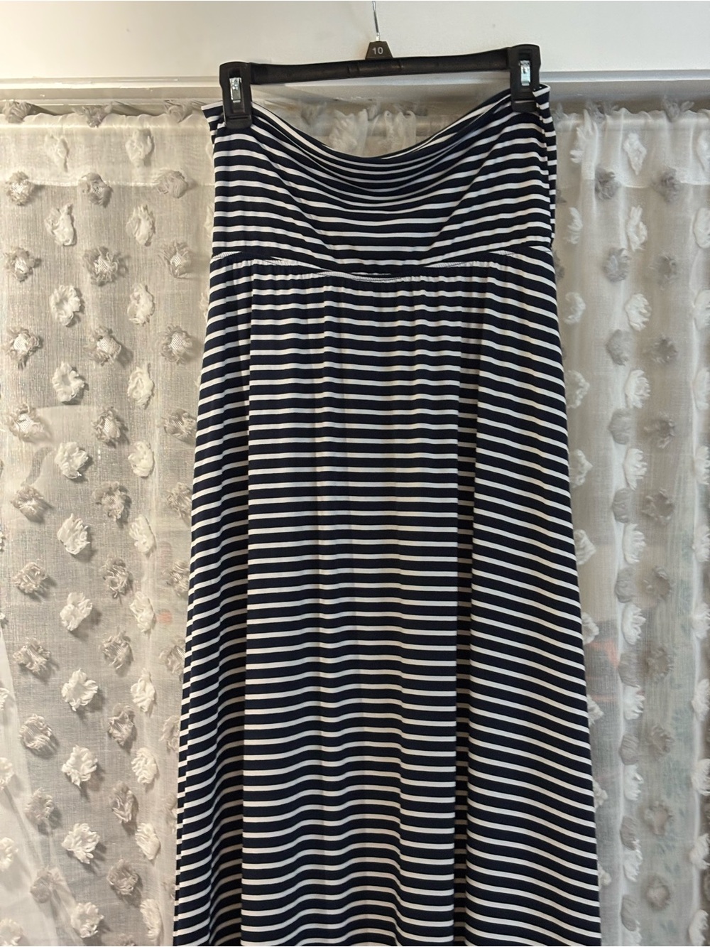 Christopher & Banks Navy and White Striped Strapless Maxi Skirt